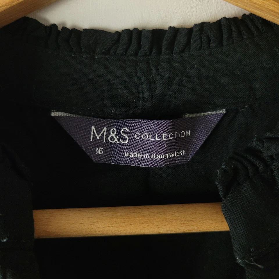 M&S Women Size 16 Black Puff Sleeve Oversized Pleated Blouse Casual Smart Career - Image 3 of 4