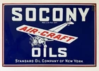 Vintage Socony Aircraft Oil Porcelain Enameled Metal Advertising Sign 18"X12"