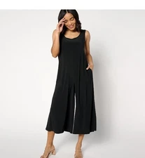 Attitudes by Renee Como Jersey Crop Wide Leg Jumpsuit  A647207 Black SP