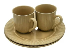 Thomson Pottery Set of Plates 2 10 Inch and Mugs 2 Brown Tan Beige Neutral
