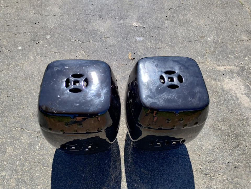 Mueble de asiento de taburete de jardín oriental chino asiático de cerámica negra/porcelana Foto 4 de 4