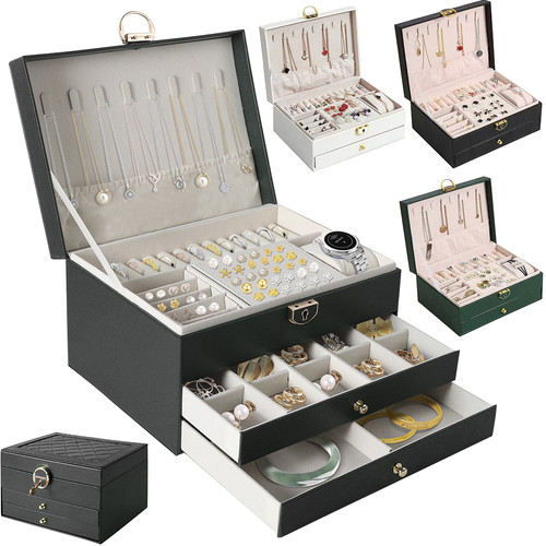 2/3 Layer Jewellery Organizer Storage Necklace Storage Box Drawer Cabinet UK