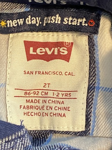 LEVI'S Little Boys Hooded Plaid Flannel Button-Up Shirt Blue Size 2T NWT $58 - Picture 4 of 7