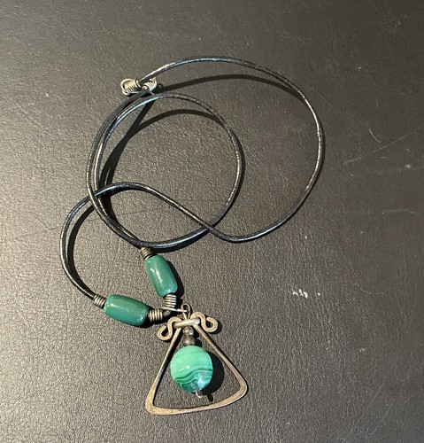 Vintage Sterling Corded Malachite necklace - Picture 6 of 10