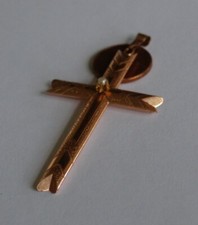 Rotgold Antik Kreuz Anhänger Perle groß 585 Gold