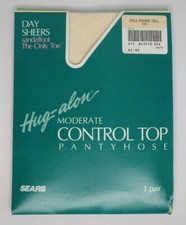 VTG SEARS Ivory Nylons Pantyhose DaySheers HugAlon FullFigure Tall USA Made