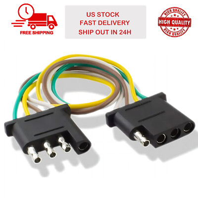 4-Pin Plug Trailer Light Wiring Harness Extension Flat Wire Connector 2ft 18awg