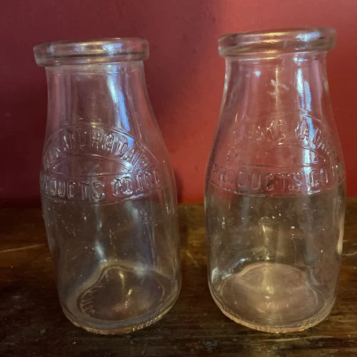2 Vtg Alexandria Dairy Products Half Pint Liquid Glass Milk Bottle Embossed VA