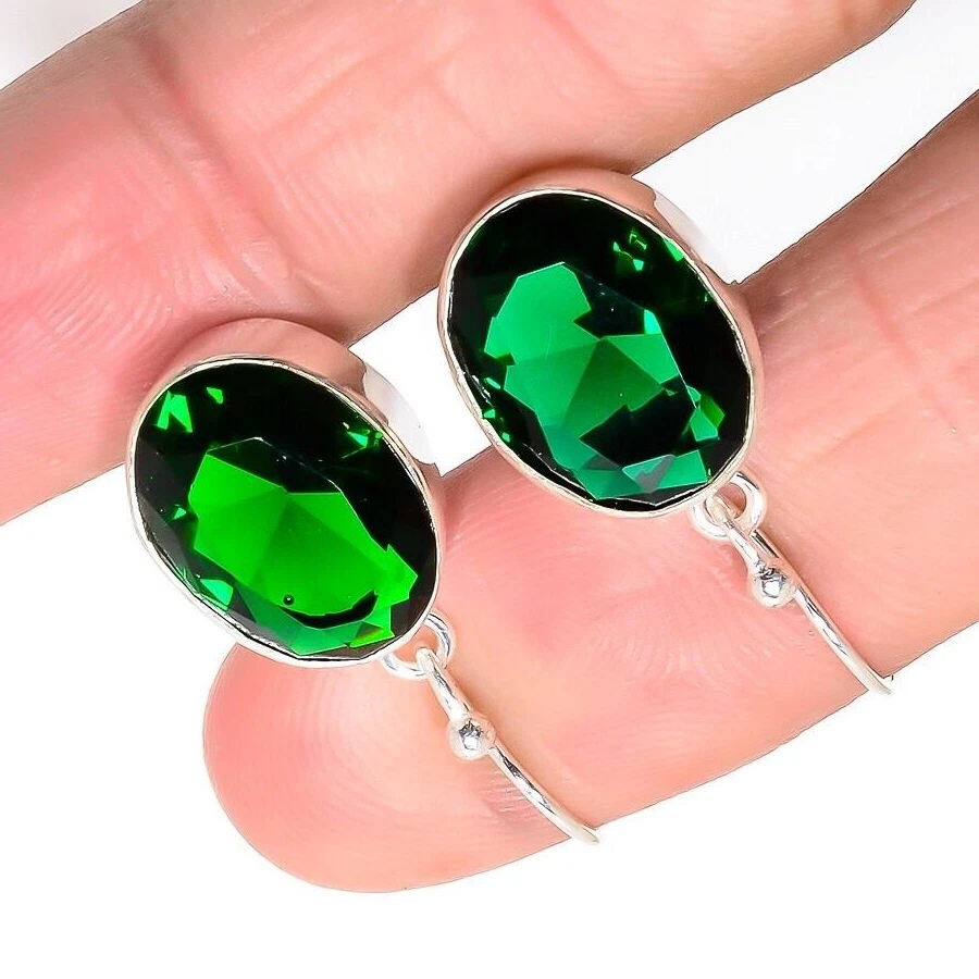 Chrome Diopside Earring 925 Sterling Silver Handmade Jewelry Oval Earring 1.4 - Image 3 of 3