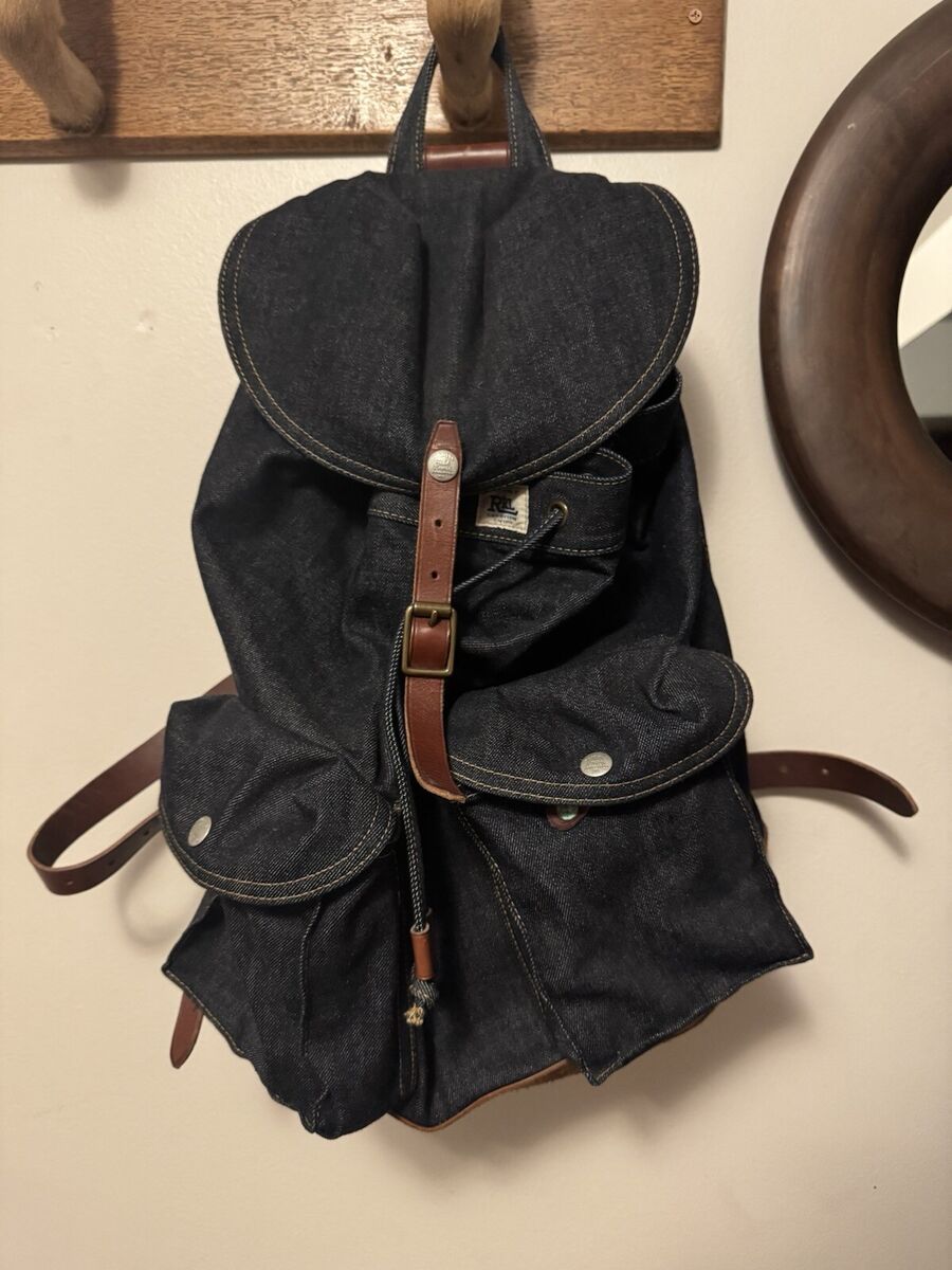 RRL SELVEDGE DENIM RUCKSACK BACKPACK ROUGH OUT SUEDE LEATHER RRL SELVEDGE DENIM RUCKSACK BACKPACK ROUGH OUT SUEDE LEATHER