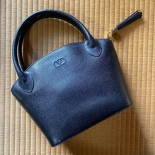 USED Valentino Garavani Gold Balck Leather Handbag USED Rare From Japan #7528