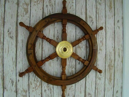 12", 18", 24" Nautical Boat Wooden/Brass Ship Steering Wheel Combo of 3 Pieces - Picture 6 of 6