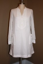 ANTHROPOLOGIE ISABELLA SINCLAIR WHITE TENT SHIRT DRESS LACE ACCENT - SMALL