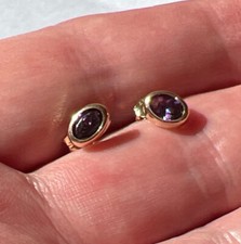 14K Yellow Gold 1/2 Carat Purple Amethyst Stud Earrings Hallmarked L R