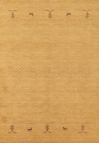 Tribal Gold Wool Little Animal Design Gabbeh Rug 4'x6' Handmade Area Carpet - Picture 1 of 12