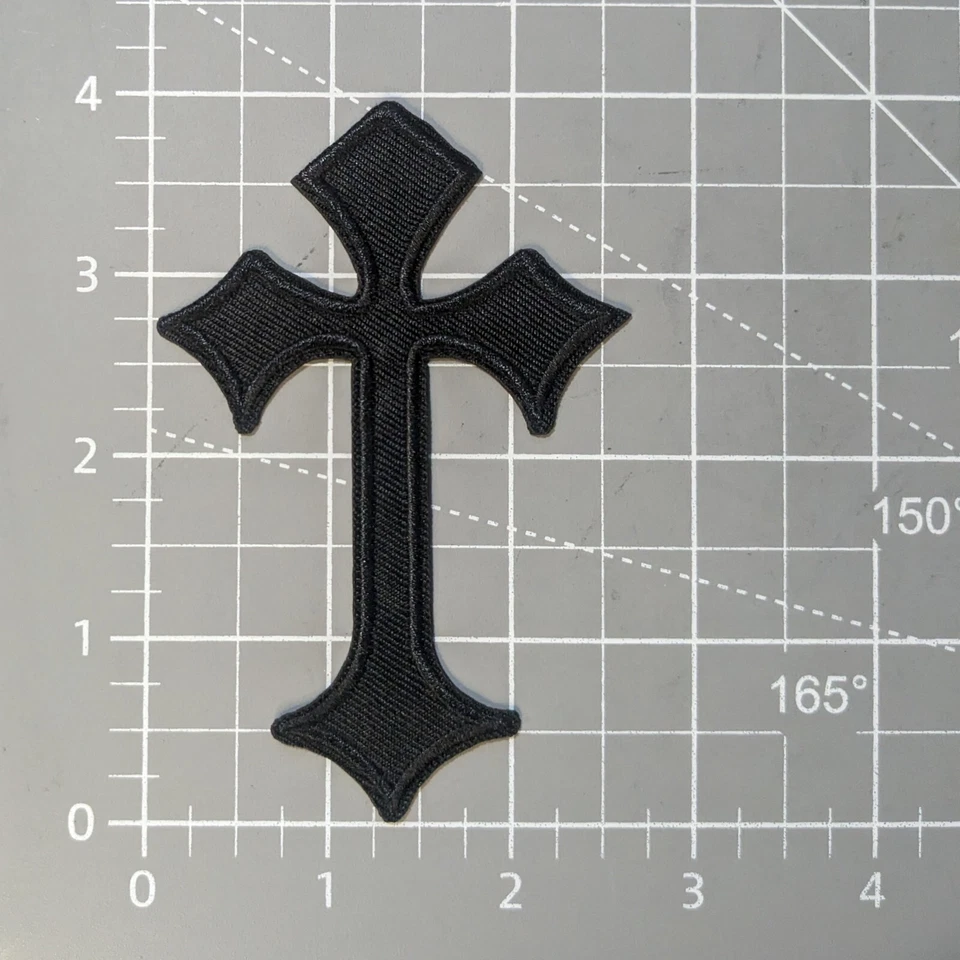 Cross Patch Black 2 Pieces Religious Symbols Embroidered Iron On Patch 4x2.5" - Image 2 of 3
