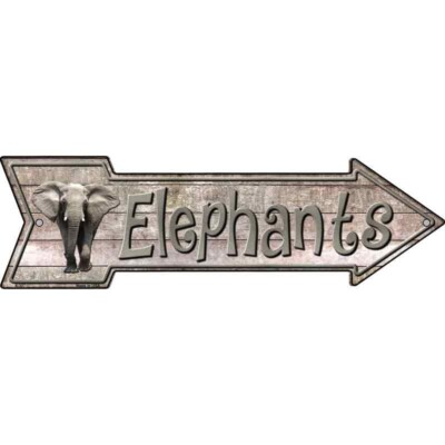 Elephants Novelty Embossed Metal Arrow Sign  Directional 17'' x 5'' Wall Decor