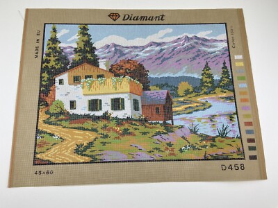 Diamant Needlepoint Tapestry Canvas Home On A Lake Mountain 19in X 15in 10 Count