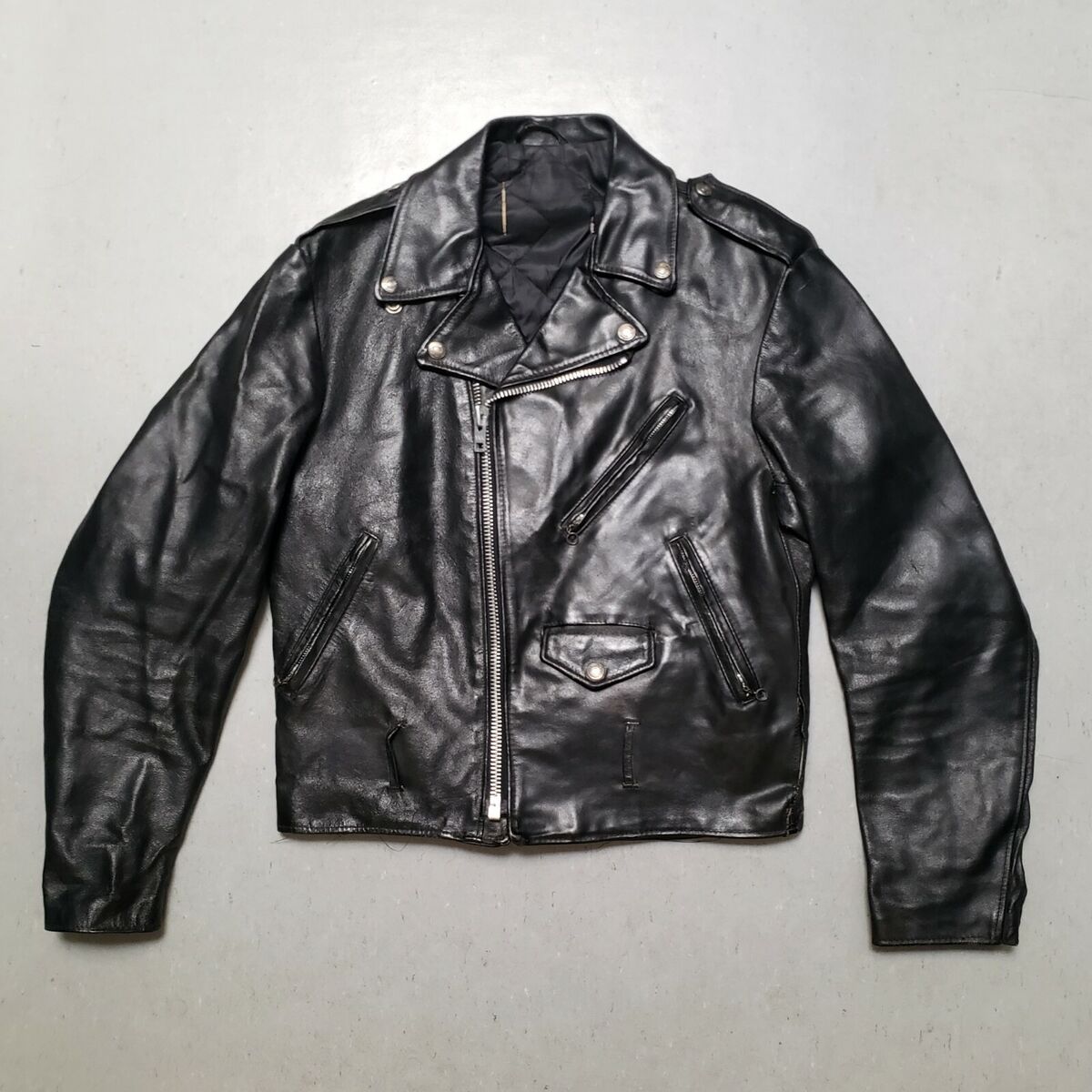 Vtg SCHOTT PERFECTO Black Leather Motorcycle Jacket no Belt Vtg SCHOTT PERFECTO Black Leather Motorcycle Jacket no Belt