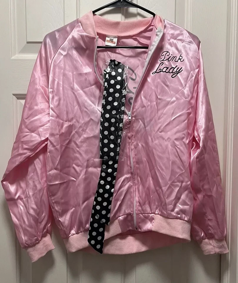 Womens Pink Lady 1950s Satin Jacket Costume grease style maxim party supplies - Image 2 of 4