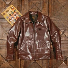 Mens Vintage Style Vegetable-Tanned Horsehide Retro Motorcycle Biker Jacket