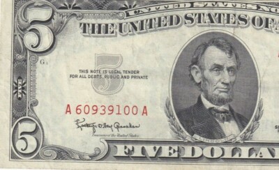 A60939100A 1963 FIVE DOLLAR RED SEAL IN FINE CONDITION | eBay