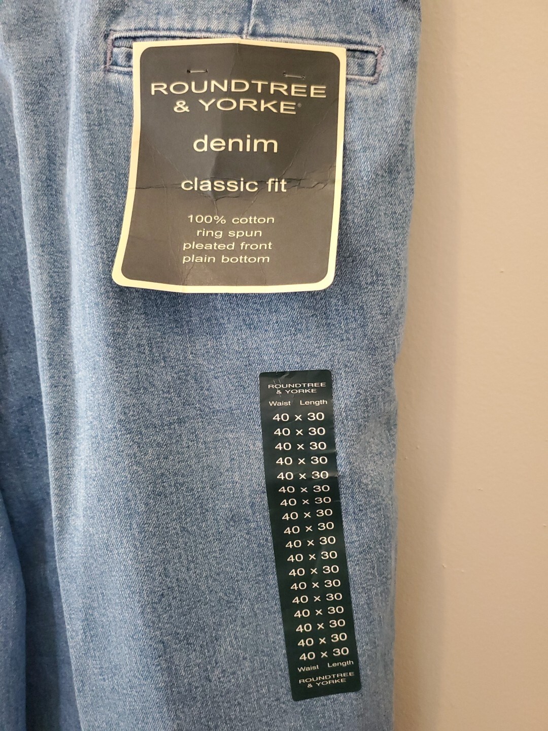 Roundtree Yorke Pleated Jeans Mens 40x30 Classic Fit, Denim NEW! eBay