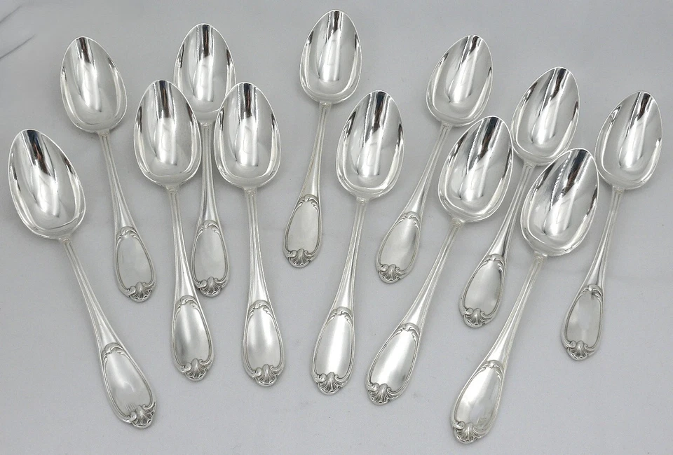 Ercuis Pompadour, 12 couverts de table + 1 louche, 25 pièces en métal argenté. - Photo 3/4