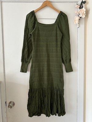 green emerald velvet dress Maeve Anthropologie Kelly Green Eyelet Lace Midi Dress (2) – The Thrifty  Hippy main image 1