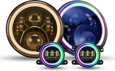 7 inches RGB Headlights with Amber Turn Signal, 7inches LED Headlight Jeep