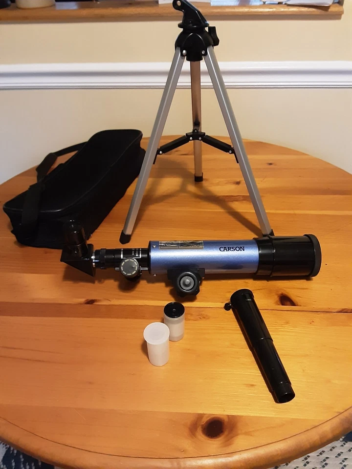  CARSON 50mm Refractor Telescope W/Tabletop Tripod MTEL-50  & Extras Model 36050 - Image 2 of 4