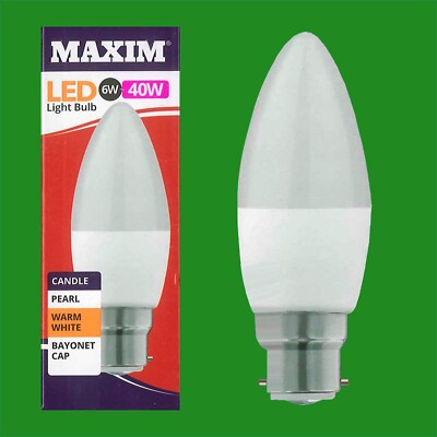 4x 6W (=40W) LED Pearl 2700K warmweiß BC B22 Kerze Glühbirne Lampe