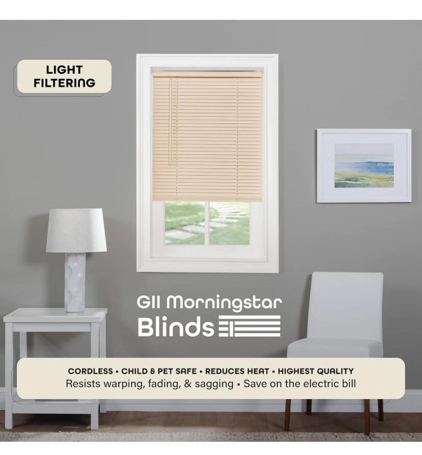 Cordless Light Filtering Mini Blind - 52 Inch Width 64 Inch Cream Color - Image 2 of 4