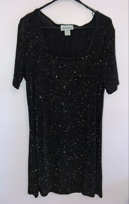 black glitter tunic dress Ultra Dress New York Womens 18 Tunic Dress Quarter Sleeve Black Silver Glitter