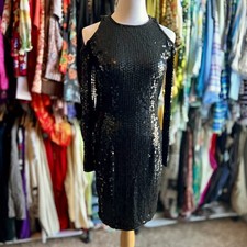 Vintage Niteline Evening New Years Sequin Black Cold Shoulder Dress  Size 4