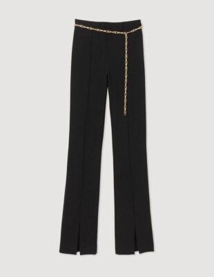   SANDRO Noir Split Hem Gold Chain Belt High Rise Waist Tailored Pant 38 8/10 M
