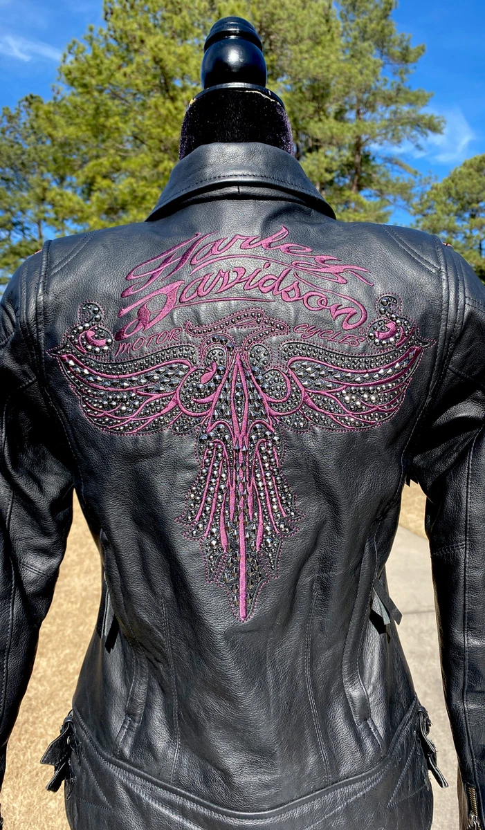 Harley Davidson Women STARWOOD Leather Jacket XS 97022-15VW Black Purple  MINT