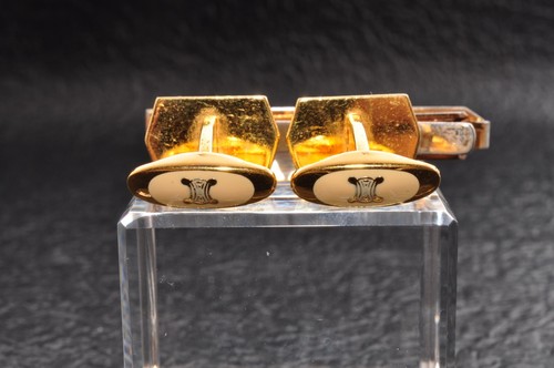 French brand, "CELINE" Gold and silver color cufflinks and tie bar brand case. - Picture 8 of 24