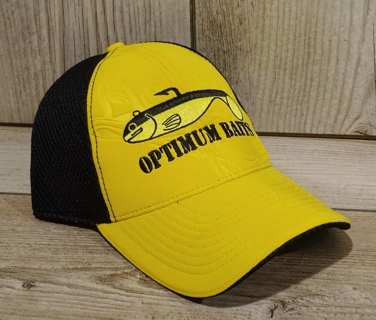 OPTIMUM BAITS Yellow & Black Fishing Hat Cap NWT