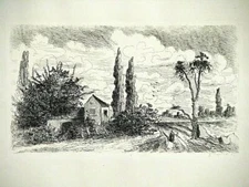 1874 H. VIGNEROT French Impressionist Etching "Un Paysage" Original RARE
