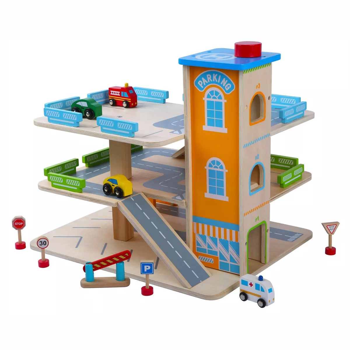 WOODEN CAR PARK GARAGE WITH LIFT FUN TOY CARS NEW BOXED eBay