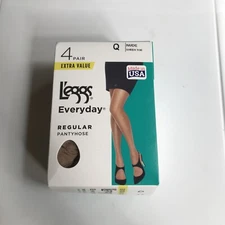 L'eggs Everyday Regular Pantyhose, Nude, Size Medium or Queen, 4 pair box, 