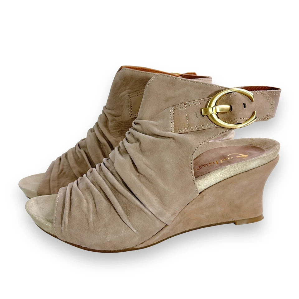 Sandalias de tacón de cuña Earthies talla 10 Bonaire Too de cuero holgadas punta abierta honda trasera Foto 2 de 4