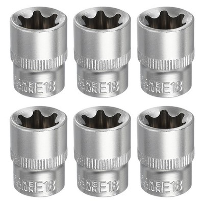 6pcs E-Torx Socket 3/8'' Drive E18 Star Socket 1.2'' Long 35K Alloy Steel