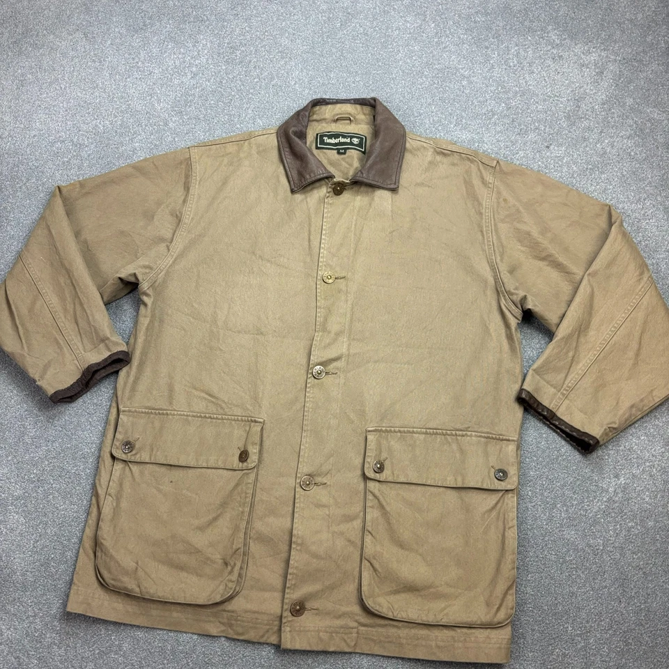 Timberland Jacket Adult Medium Brown Hunting Canvas Barn Chore Leather Men* - Image 2 of 4