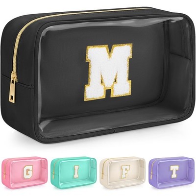 WELIDAY Initial Clear Makeup Bag, Birthday 10.3 x 6.3 x 3.2 inches, Black