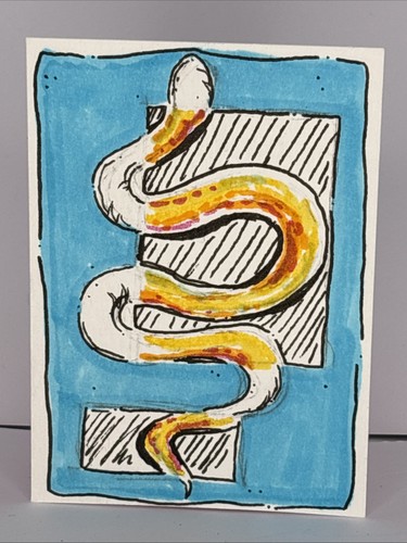 ACEO Original Colorful Snake Alcohol Marker Drawing On Paper By Janie 2.5x3.5