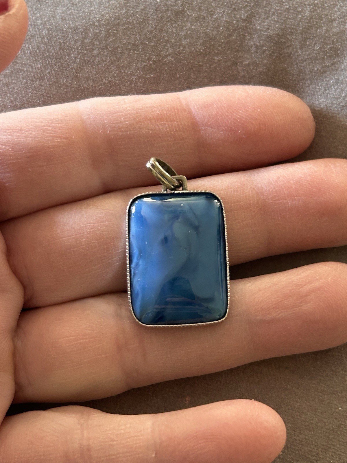 Vintage Blue Stone Rectangular Pendant Siver Tone… - image 3