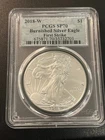 2018 W BURNISHED SILVER EAGLE PCGS SP-70 - SILVER ASE - CERTIFIED SLAB - $1