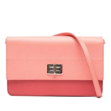Authenticated Prada Saffiano Turn Lock Wallet on Strap Pink